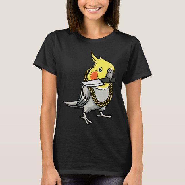 Cockatiel Parrot With Knife T-Shirt (Vorderseite)