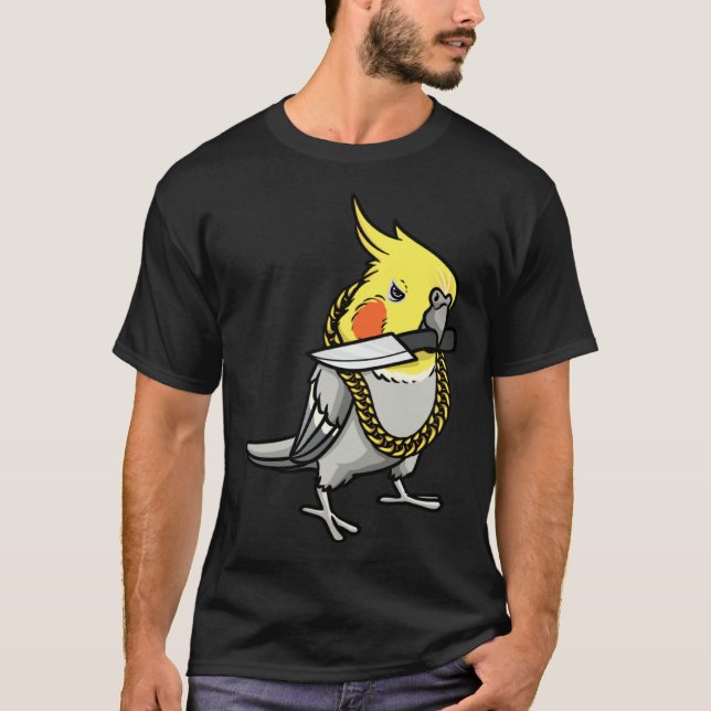 Cockatiel Parrot With Knife T-Shirt (Vorderseite)