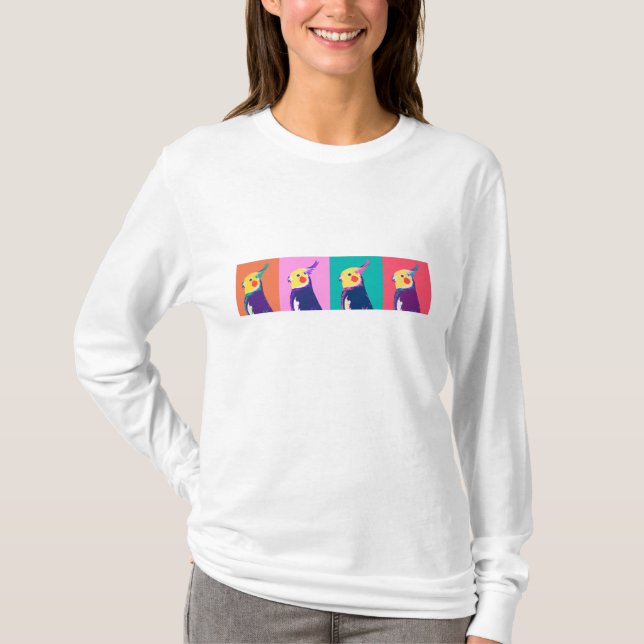 Cockatiel-Pop-Kunst T-Shirt (Vorderseite)