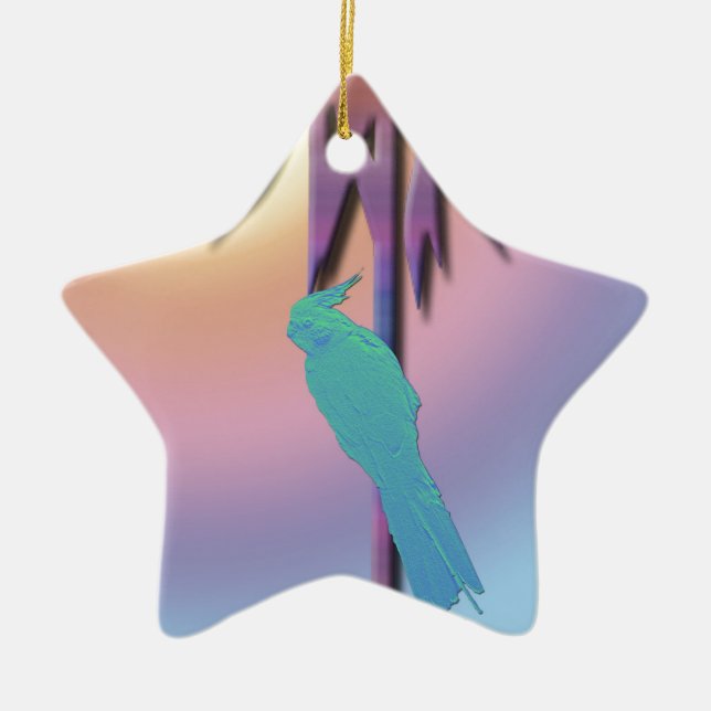 Cockatiel und Palme Tree Digitale Kunst Keramikornament (Vorne)