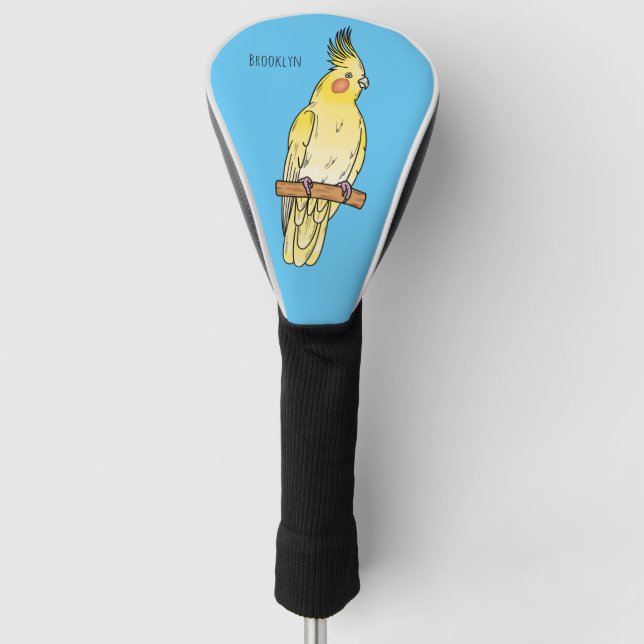 Cockatiel-Vogel-Cartoon Golf Headcover (Vorderseite)