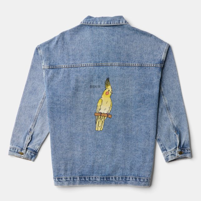 Cockatiel-Vogel-Cartoon Jeansjacke (Rückseite)