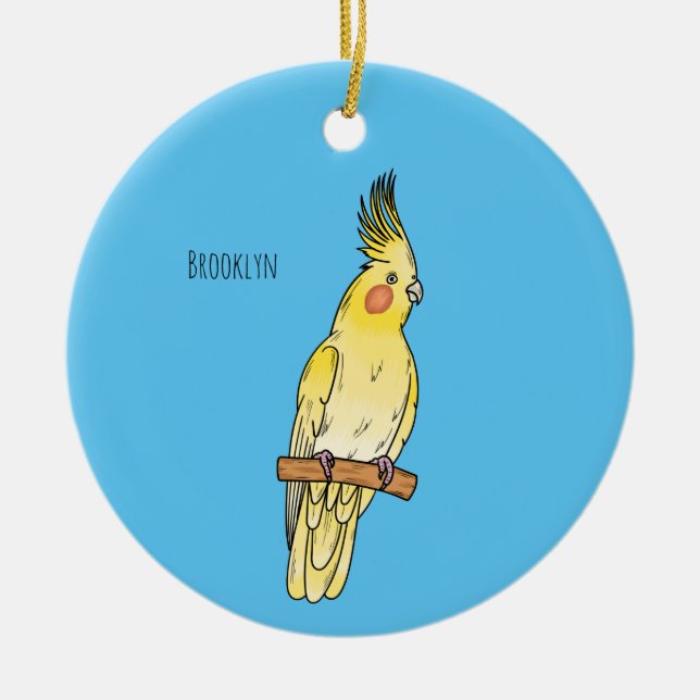Cockatiel-Vogel-Cartoon Keramik Ornament (Vorne)
