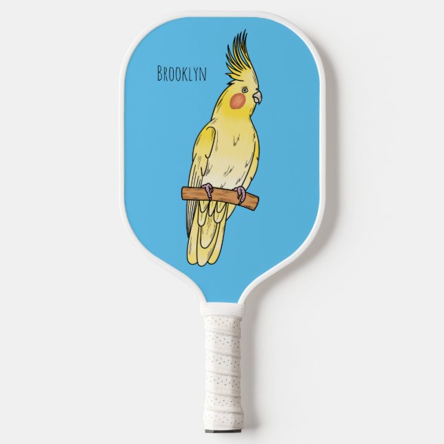 Cockatiel-Vogel-Cartoon Pickleball Schläger (Vorderseite)
