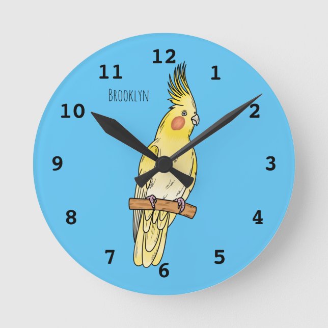Cockatiel-Vogel-Cartoon  Runde Wanduhr (Vorderseite)