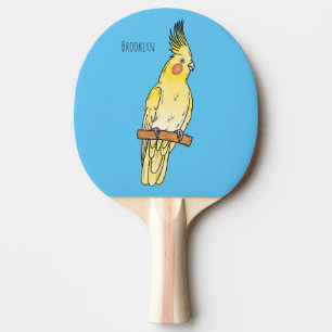 Cockatiel-Vogel-Cartoon Tischtennis Schläger
