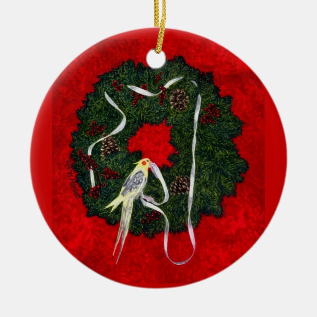 Cockatiel, Vogel-Verzierung - "Sankt kleiner Keramikornament (Vorne)