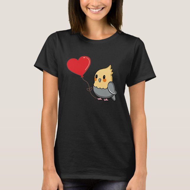 Cockatiel With Heart Balloon Valentines Day Love B T-Shirt (Vorderseite)