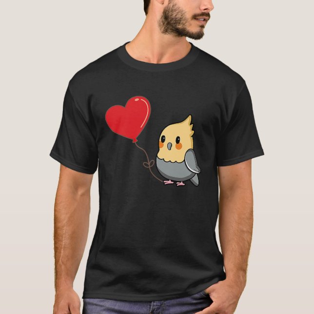 Cockatiel With Heart Balloon Valentines Day Love B T-Shirt (Vorderseite)