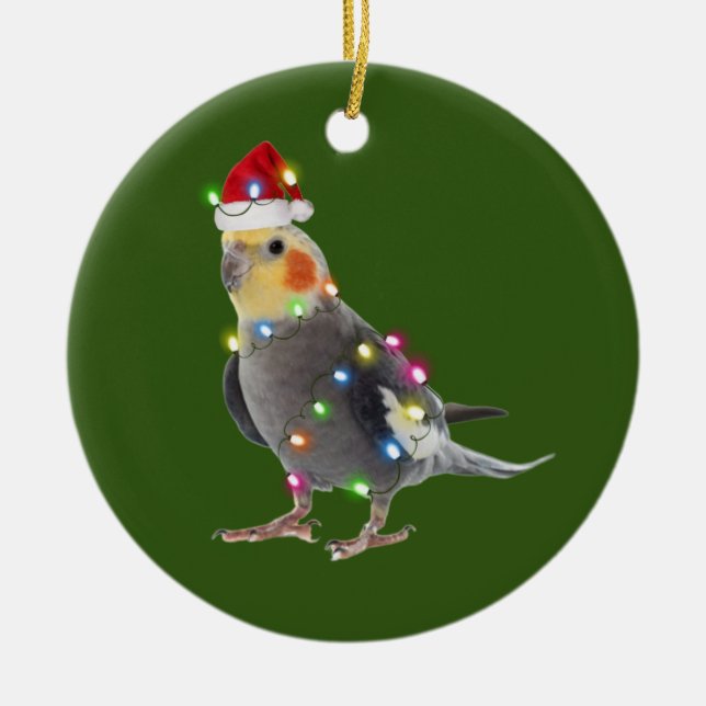 Cockatile mit Hutschuh Weihnachten Keramik Ornament (Vorne)