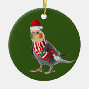 Cockatile mit Hutschuh Weihnachten Keramik Ornament