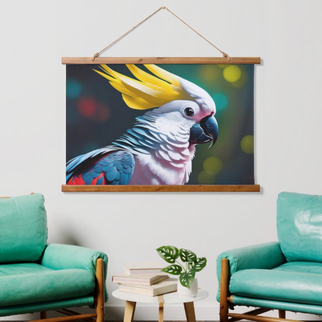 Cockatoo Bird Wall Tapestry Wandteppich Mit Holzrahmen (Wohnzimmer)