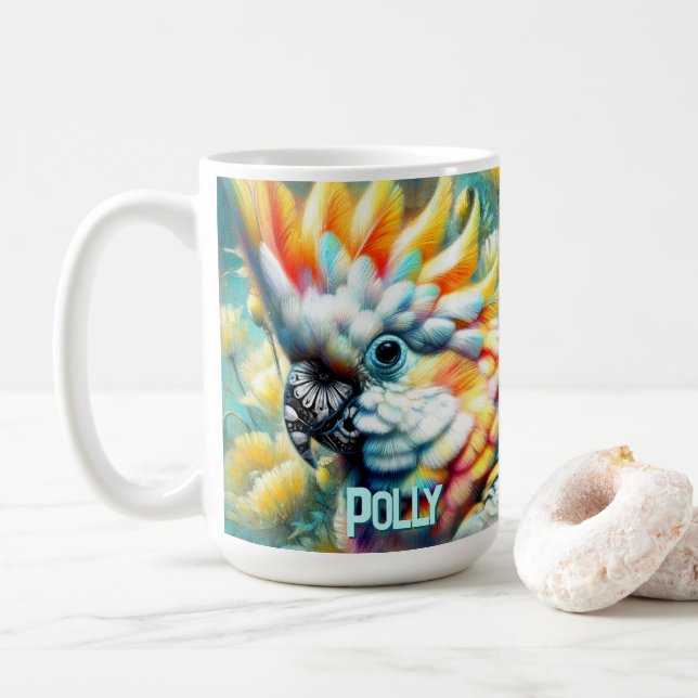 Cockatoo Bird Yellow Poppies Personalized Kaffeetasse (Mit Donut)