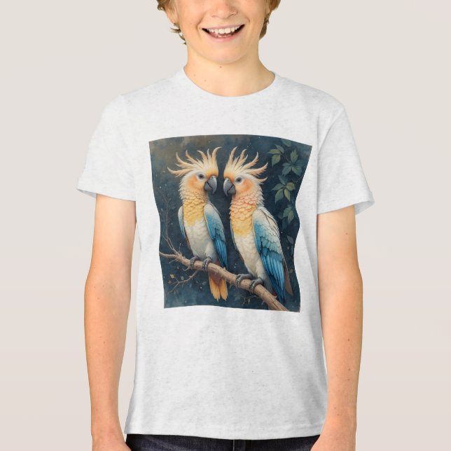 Cockatoo Parrot Couple Tri-Blend Shirt (Vorderseite)