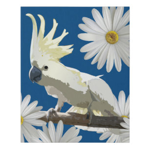 Cockatoo Parrot & Daisy Blume Blue Pop Style Bird Künstlicher Leinwanddruck