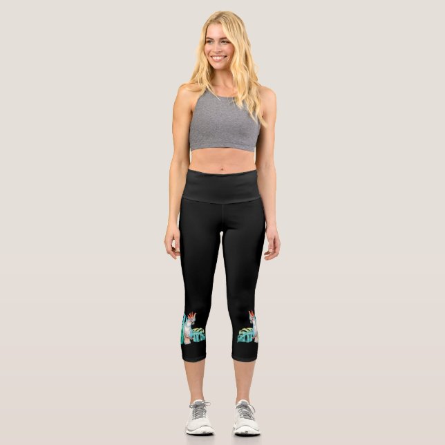 Cockatoo Parrot High Waisted Capri Leggings (Vorderseite)