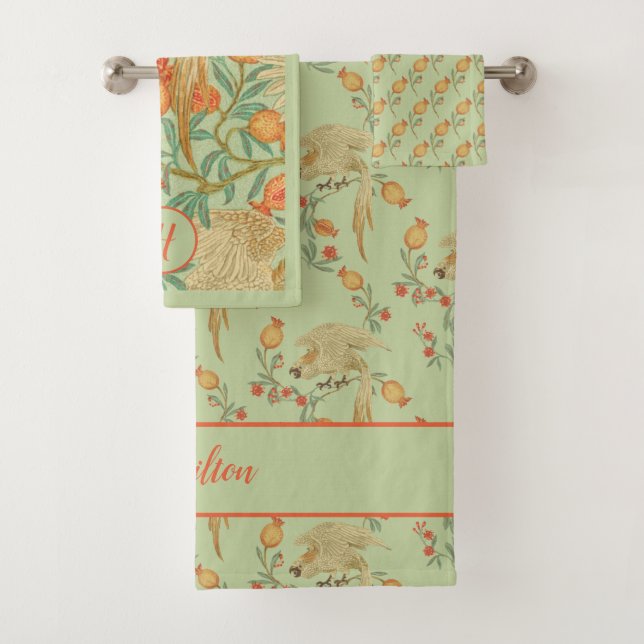 Cockatoo und Granatapfel Orange und Grün Badhandtuch Set (Insitu)