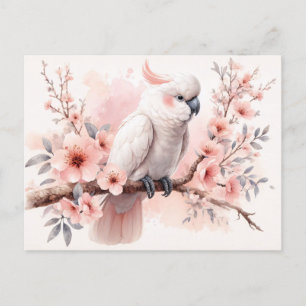 Cockatoo und rosa Blume Postkarte