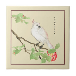 Cockatoo Vintag Japanisch Kamelien Blume Tile Fliese