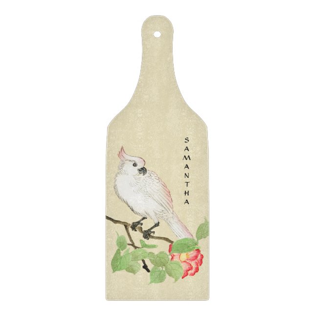 Cockatoo Vintages japanisches Kamelien-Schneidebre Schneidebrett (Vorderseite)