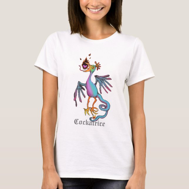 Cockatrice Pastel Mittelalterliches Bestiel-Logo T-Shirt (Vorderseite)