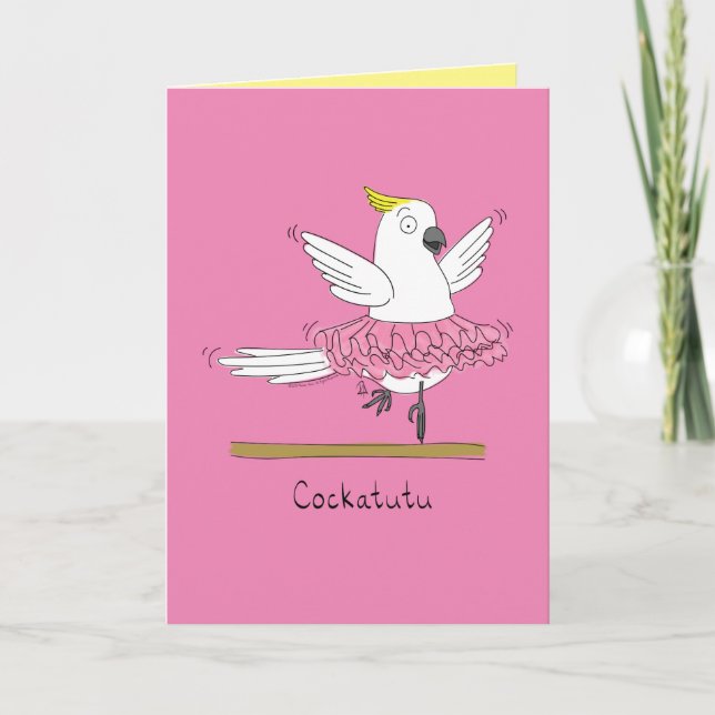 Cockatutu - Cockatoo Bird Ballerina Grußkarte Karte (Vorderseite)