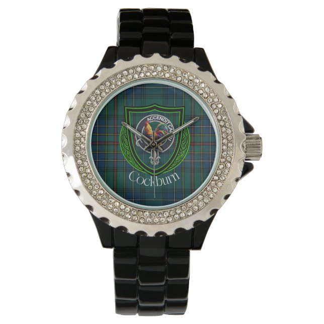 Cockburn Scottish Clan Tartan & Crest Armbanduhr (Vorderseite)