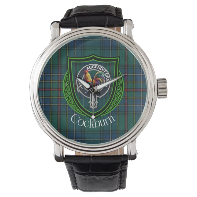Cockburn Scottish Clan Tartan & Crest Armbanduhr (Vorderseite)