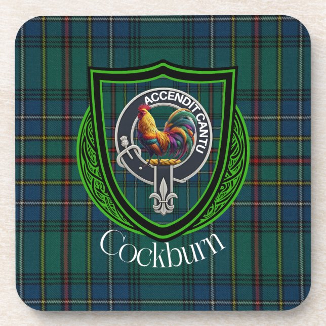 Cockburn Scottish Clan Tartan & Crest Getränkeuntersetzer (Vorderseite)