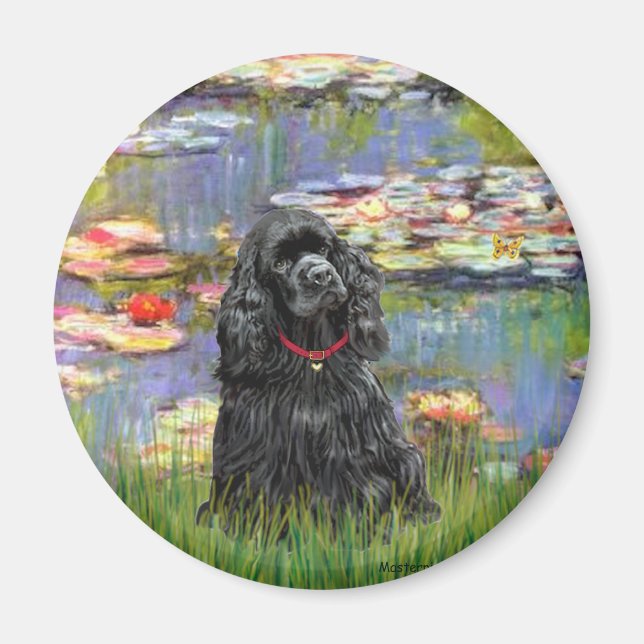 Cocker (schwarz) - Lilien 2 Magnet (Vorne)