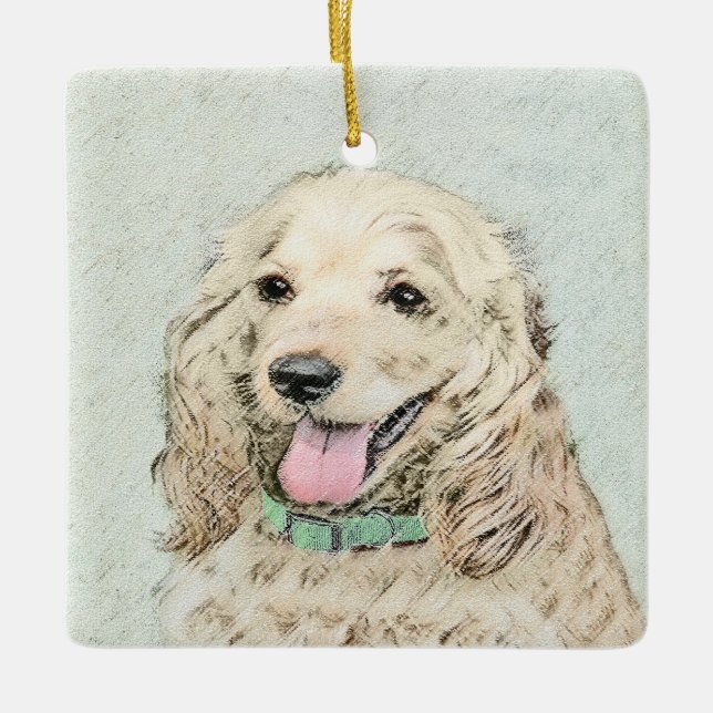 Cocker Spanel Buff Painting - Original Dog Art Keramikornament (Vorderseite)
