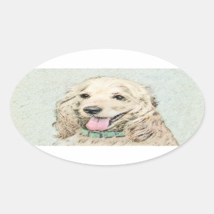 Cocker Spanel Buff Painting - Original Dog Art Ovaler Aufkleber
