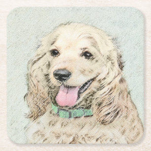 Cocker Spanel Buff Painting - Original Dog Art Rechteckiger Pappuntersetzer