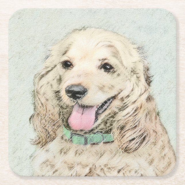 Cocker Spanel Buff Painting - Original Dog Art Rechteckiger Pappuntersetzer (Vorderseite)