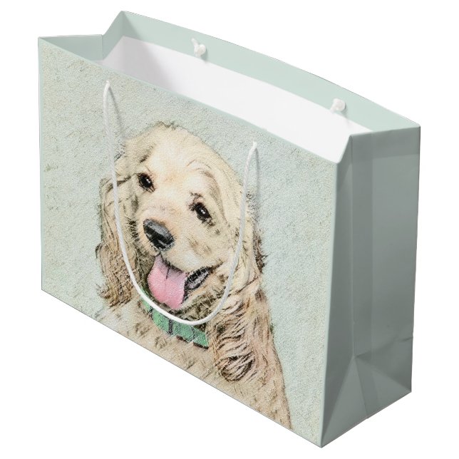 Cocker Spanel Buff Painting - Original Hund Kunst Große Geschenktüte (Rückseite Schrägansicht)