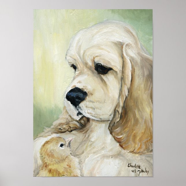 "Cocker Spanel & Chick" Hundekunst drucken Poster (Vorne)