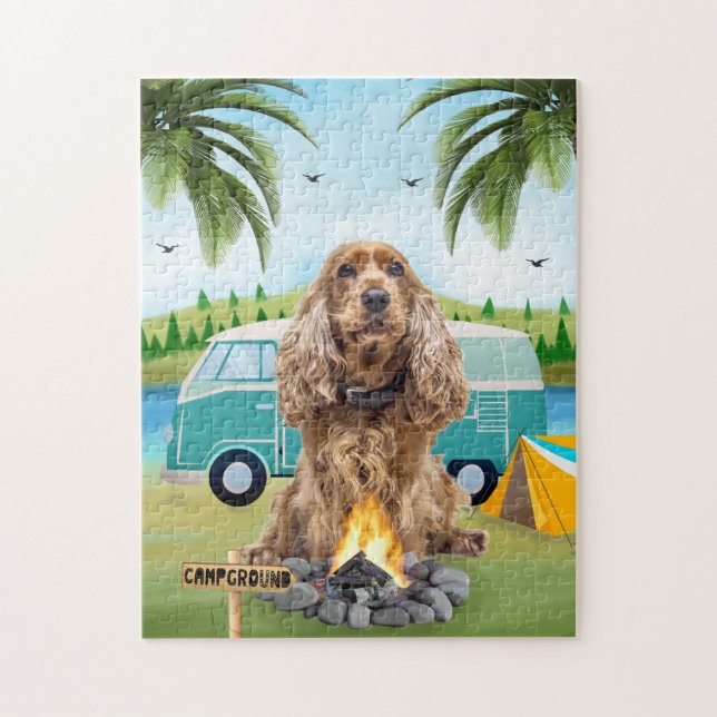 Cocker Spanel Dog Camping  Puzzle (Vertikal)