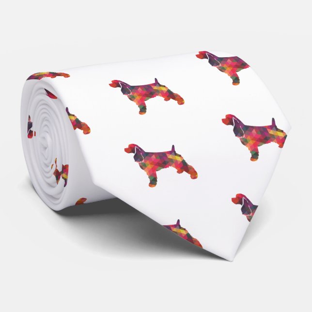 Cocker Spanel Dog Geometric Muster Silhouette Krawatte (Gerollt)
