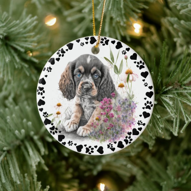 Cocker Spanel Dog Paws Hearts Pet Foto Keramik Ornament (Baum)