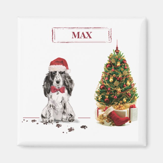 Cocker Spanel Funny Christmas Dog mit Baum Magnet (Vorne)