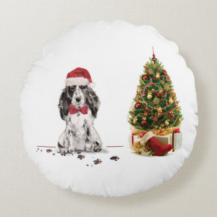 Cocker Spanel Funny Christmas Dog mit Baum Rundes Kissen