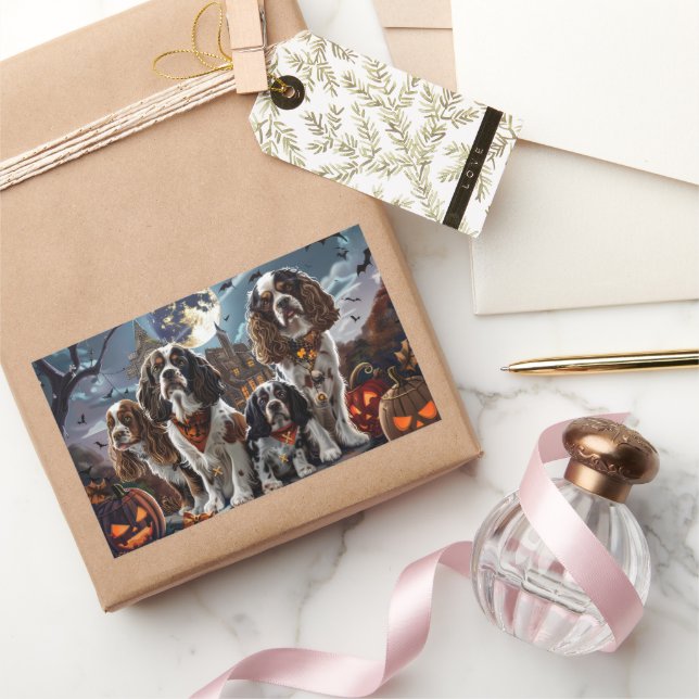 Cocker Spanel Halloween Spooky Rechteckiger Aufkleber (Schenken)