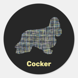 Cocker Spanel Hund Gelb- und Schwarz-Gitter-Linie Runder Aufkleber