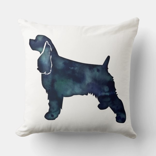 Cocker Spanel Hund Silhouette Black Watercolor Kissen (Vorderseite)