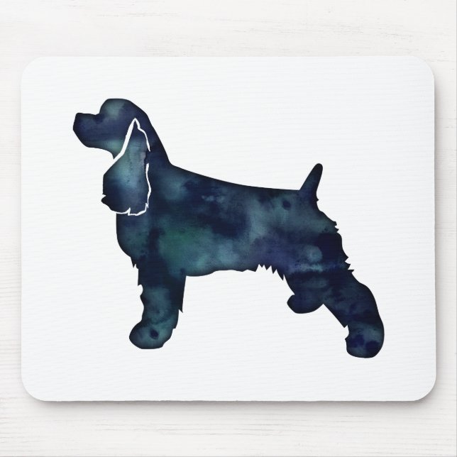 Cocker Spanel Hund Silhouette Black Watercolor Mousepad (Vorne)