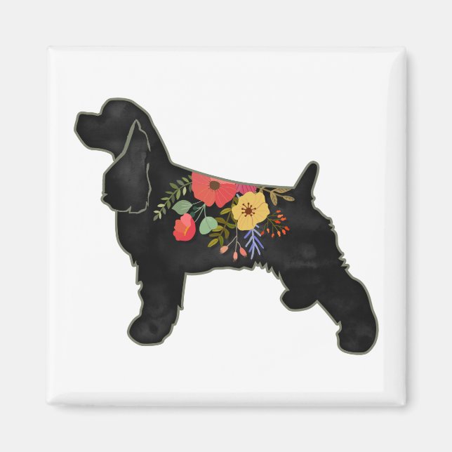 Cocker Spanel Hund züchten Bohemischen Blumensatte Magnet (Vorne)