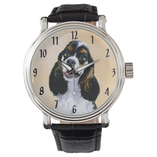 Cocker Spanel (Parti) Malerei - Original Dog Art Armbanduhr (Vorderseite)