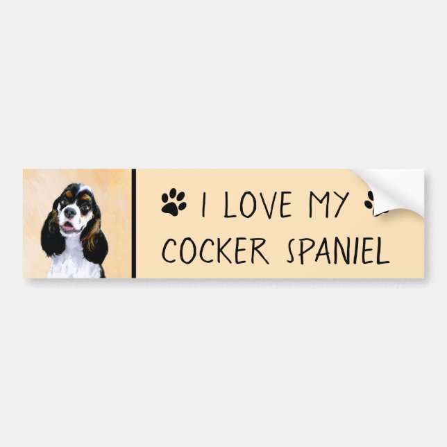 Cocker Spanel (Parti) Malerei - Original Dog Art Autoaufkleber (Vorne)