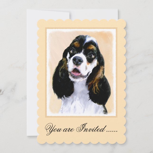 Cocker Spanel (Parti) Malerei - Original Dog Art Einladung (Vorderseite)