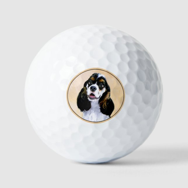 Cocker Spanel (Parti) Malerei - Original Dog Art Golfball (Vorderseite)